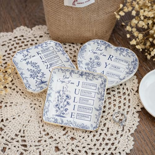 Personalized God Says I Am Toile De Jouy - Name Letter In Bible Verse Jewelry Dish - Custom Birth Flower Jewelry Dish - Christian Gift - Religious Affirmations Gifts - Image 2