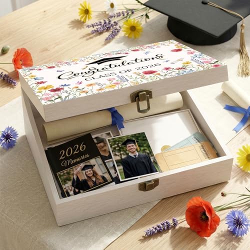 Graduation Memory Keepsake Box with Photo Custom 2026 Large Grad Card Box with Customized Picture Gift for Him Her for Graduate Grad High School Party(White,Wildflower) - Image 6