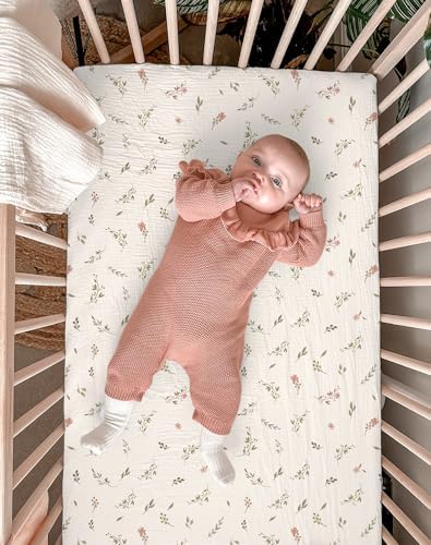 Muslin Bassinet Sheets 2 Pack, 33" x 17", (Petal Leaf & Pink) - Image 5