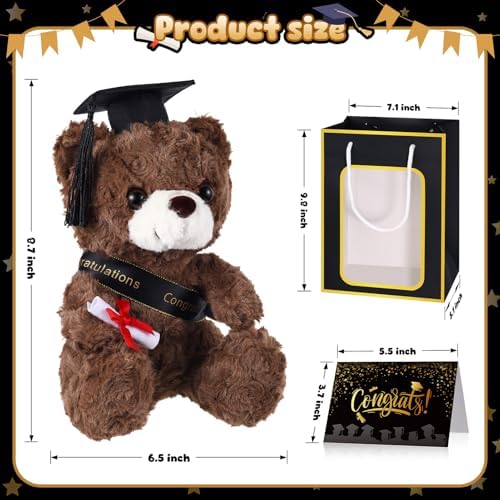 Bear with Graduation Cap Toys Class of 2026 Plush Stuffed Teddy Bear Animal Dog Cap and Gown with Greeting Card and Bag for Graduation Day Gift(Black B) - Image 2