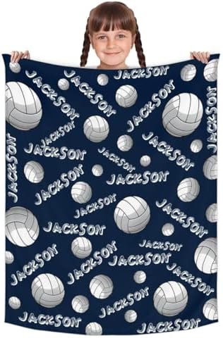 Personalized Baby Blankets for Girls Boys, Custom Baby Blanket with Name Swaddle Toddler Fleece Blanket Personalized Gift Blue Volleyball - Image 2
