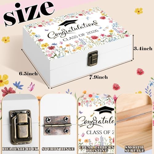 Graduation Memory Keepsake Box with Photo Custom 2026 Large Grad Card Box with Customized Picture Gift for Him Her for Graduate Grad High School Party(White,Wildflower) - Image 2