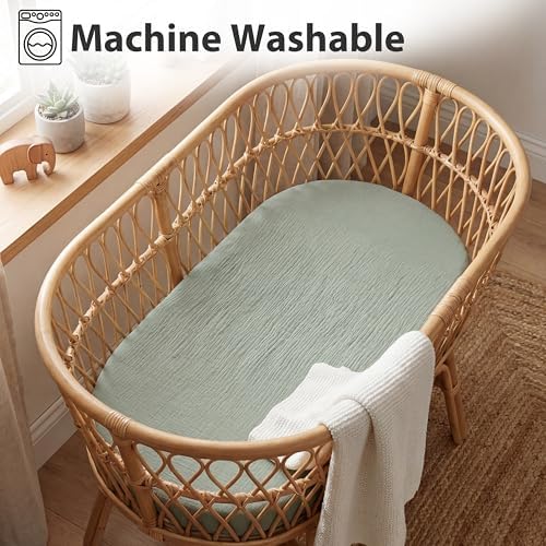 Pro Goleem Muslin Bassinet Sheet for Boys and Girls, Soft Breathable Fitted Cotton Baby Sheets Set for Oval Hourglass and Rectangular Bassinet Mattress, Neutral, 2 Pack (Grey＆Green) - Image 7