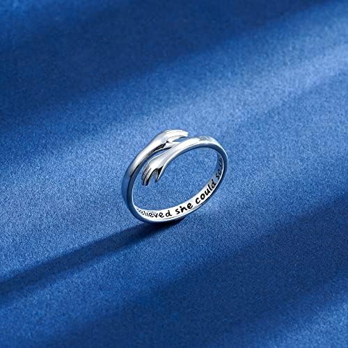 Yesteel S925 Sterling Silver Hug Ring for Women Teen Girls, Adjustable Ring Jewelry Mothers Day Birthday Gifts for Daughters Mom Sister Wife Friends Grandma - Image 3