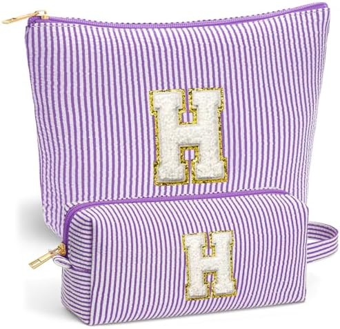 Small Makeup Bag for Purse - Travel Makeup Bag Set, Initial Make up Bag Organizer Makeup Pouch, Purple Preppy Stuff Birthday Gifts for Women Travel Essentials, Purple Letter H by Fohufo
