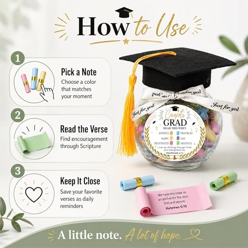 Graduation Bible Verses Jar with Grad Cap and Meaningful Cards, 2026 Graduation Gift for Him Her, Cute Congrats Class Middle High School College Congrats Grad Decor - Image 2