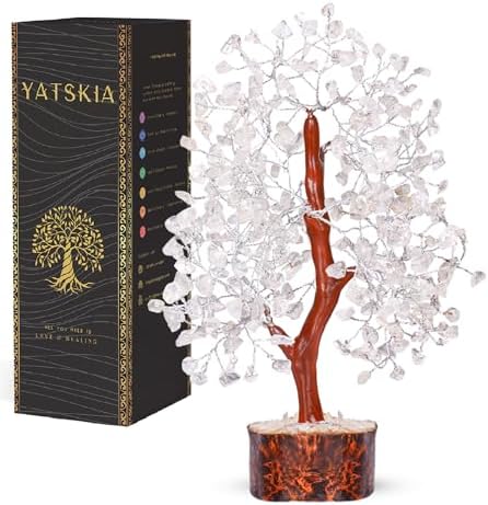 YATSKIA Clear Quartz Crystal Tree | Healing Gemstone Tree | Good Luck Gifts | Crystal Money Tree | Gifts for Women | Birthday Gifts for Women | 10 Inch 300 Beads by YATSKIA