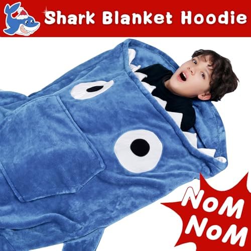 Waitu Shark Hoodie Blanket for Adult, Shark Wearable Blanket Hoodie Gifts for Women Men, Funny Hooded Blanket with Sleeves Funny Gifts, Blue - Image 3