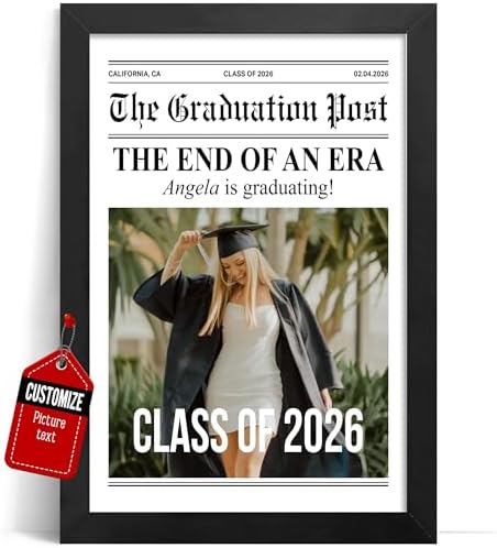 Personalized Graduation Newspaper with Photo Poster - Custom Any Year Class Frame Wall Art, Unique Graduation Gift for Him/Her, Friend, Family, Senior Night, High School or College Keepsake by VICILO
