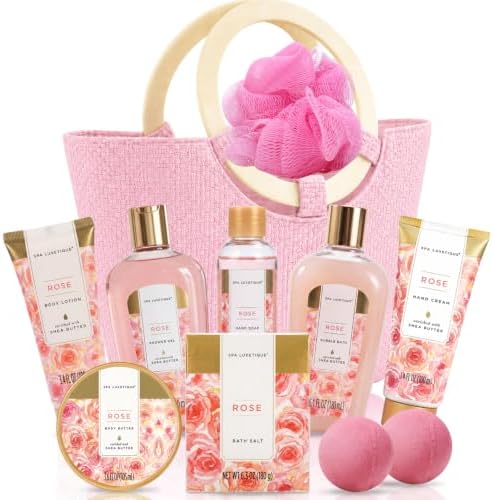 Spa Luxetique Rose 10pc Gift Baskets for Women Spa Gift Set by spaluxetique