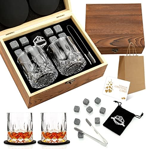 Whiskey Stones and Whiskey Glasses Set, Unique Gifts for Men with Wood Box by Exreizst