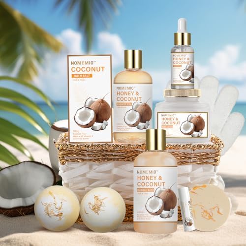 Birthday Gifts for Women, 11pcs Honey & Coconut Luxury Gift Basket Bubble Bath Skincare Gift Set - Image 3