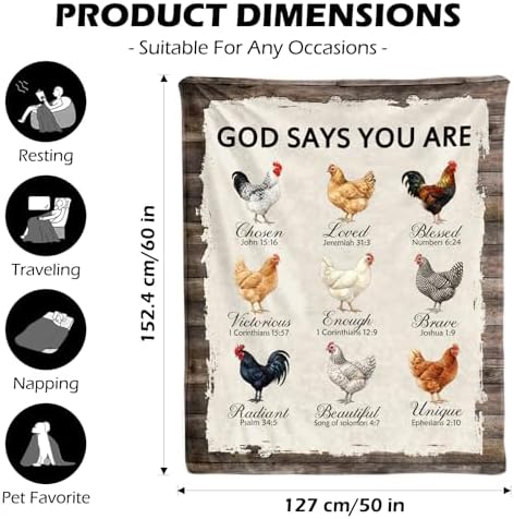 Christian Blanket for Women, God Says You are Fleece Throw Blanket, Religious Scripture Bible Verse Gift, Chicken Farmhouse Decor for Couch Sofa Bed, Soft Warm Lightweight All Seasons 50"x60" - Image 2