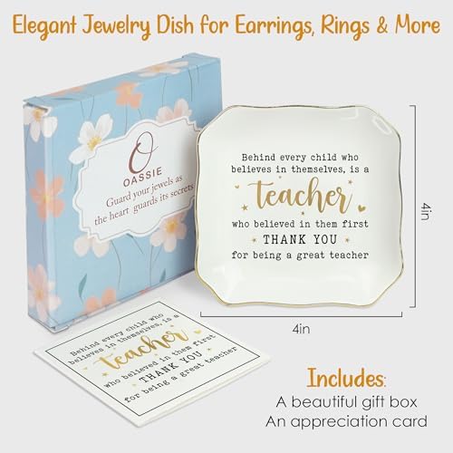 OASSIE Teacher Gifts for Women - 4"x4" Ceramic Jewelry Dish Tray - Image 3