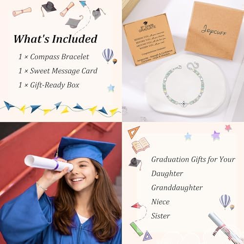 JoycuFF Graduation Gifts for Her Class of 2026 College High School 5th 8th Grade Preschool College Middle School Teen Girls Graduation Gifts The Adventure Begins Compass Bracelets for Women - Image 3