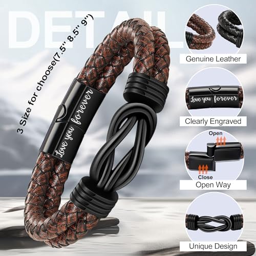 Btysun Gifts for Men, Gifts for Boyfriend Leather Bracelets for Men Stocking Stuffers for Him 2026 I Love You Gift Infinity Cuff Bracelets Birthday Christmas Jewelry for Son Grandson Dad Husband - Image 5