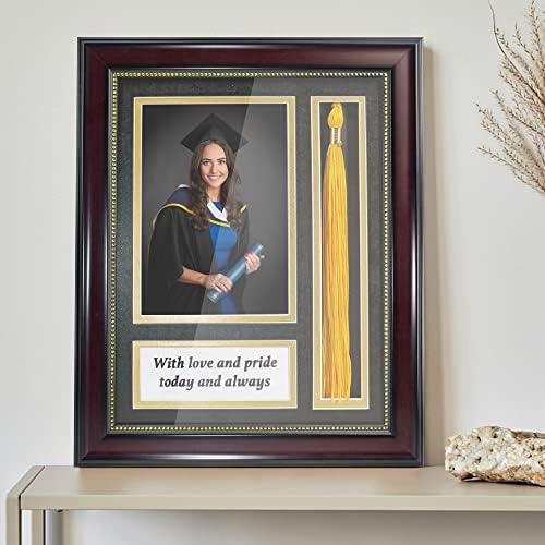 GraduationMall Graduation Photo Shadow Box Frame with Tassel Holder for 5x7 Pictures,Real Glass,Black over Gold Double Mat,Wall & Tabletop Design - Image 4