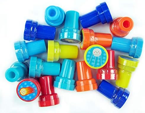 TINYMILLS 24 Pcs Outer Space Stampers for Kids Party Favor Goodie Bag Stuffers Pinata Fillers Classroom Rewards Carnival Prizes Rocket Space Galaxy Party Supplies Sunday School Rewards