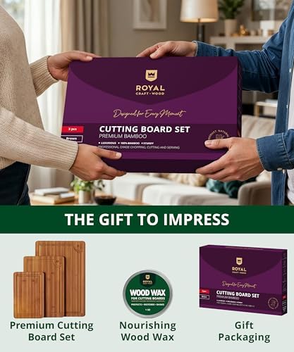 ROYAL CRAFT WOOD Wooden Cutting Boards for Kitchen Meal Prep & Serving - Bamboo Wood Serving Board Set with Deep Juice Groove Side Handles - Charcuterie & Chopping Butcher Block for Meat - Image 4
