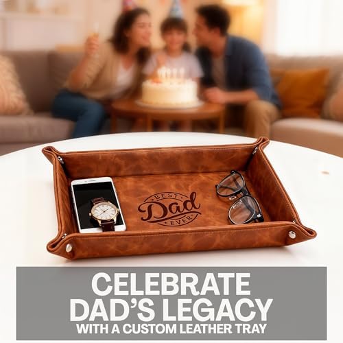Leather Valet Tray for Best Dad – Personalized Engraved Catch All Tray with Custom Name or Initials – Unique Leather Organizer Gift for Father’s Day, Birthday, or Christmas from Daughter, Son, or Wife - Image 7