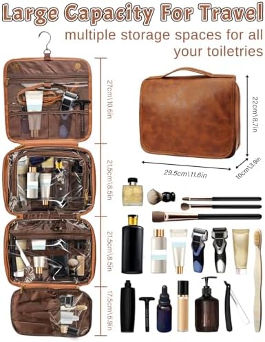 Sparklove Large Personalized Toiletry Bag, Gifts for Men Custom Engraved Leather Travel Bag, Engraved Name Waterproof Travel Kit & Gifts for Him Husband Father (Father's Day, Christmas) - Image 5