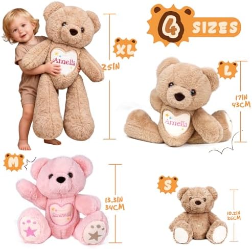 Personalized Teddy Bear Stuffed Animal with Embroidered Name, Custom Bear Stuffed Animal, Personalized Baby Bear Toys, 1-14 Year Old Girls Christmas Birthday Gifts for Baby Boys Girls Toddlers - Image 5