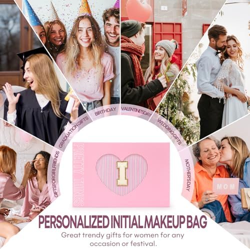 2 PCS Initial Makeup Bags for Women: Cosmetic Bag for Travel Toiletry - Birthday Gifts for 11 12 13 14 15 16 17 18 Years Old Girl Graduation Teacher Gift- Teen Girl Gifts Trendy Stuff - Pink I - Image 6