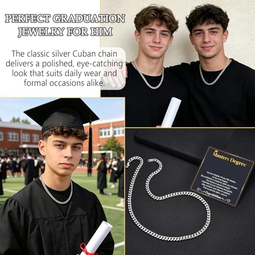 EPIRORA Graduation Gifts Necklace for Him 2026, Graduation Stainless Steel Cuban Chain Necklace for Men, Class of 2026 Gifts, 5th 8th Grade/College/Master Degree Graduate Gift Ideas for Men Him - Image 4