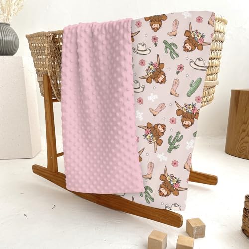 Highland Cows Cactus Baby Blankets for Girl Boy Pink Western Cowgirl Boots Hats Yak Floral Soft Mink Dotted Backing Double Layer Swaddle Blanket for Toddler Nursery Crib Wild West Bed Blanket 30x40 - Image 6