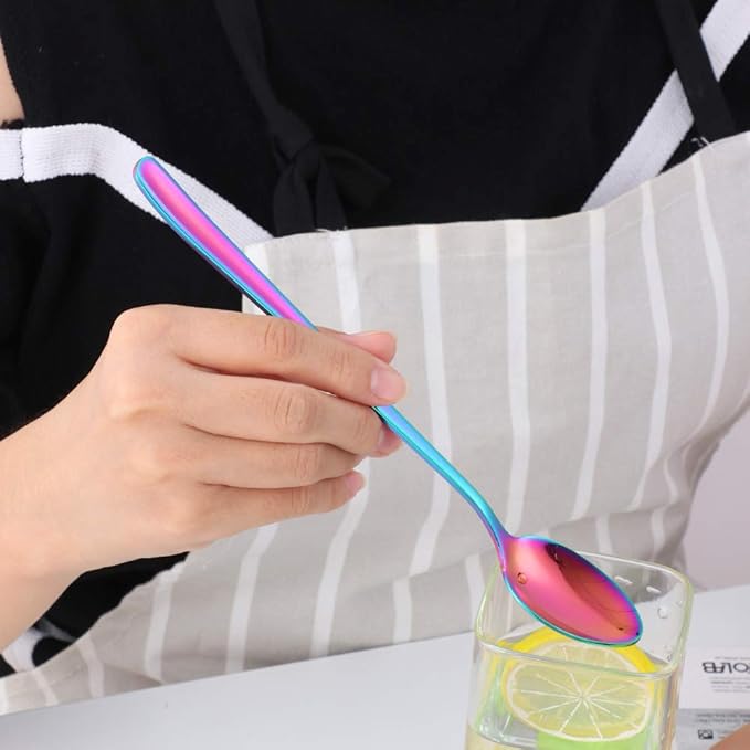 Buyer Star Long Handle Iced Tea Spoons Set of 6, 8 inch 18/10 Coffee Spoon Sets for Mixing, Cocktail Stirring, Tea, Coffee, Milkshake, Cold Drink