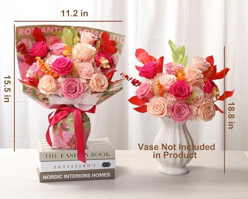 Lovenfold Flowers for Delivery Birthday Flowers Gift for Her,Preserved Flowers Bouquet 12 Roses Mixed Bouquet,Rose Gifts for Women Mom Grandma(Mixed 12 Champagne Roses) - Image 3