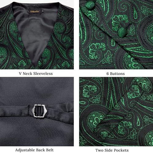 DiBanGu Mens Vest and Tie Set Formal Paisley Waistcoat and Necktie Pocket Square Cufflinks Silk Suit Vest for Tuxedo Wedding - Image 4