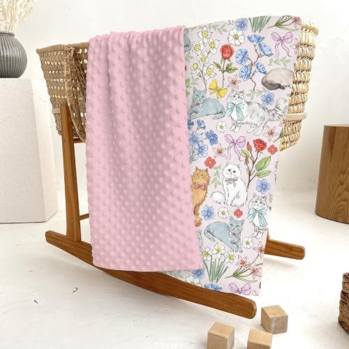 Colorful Cats Boho Floral Baby Blankets for Girl Boy Cute Kitten Bows Flowers Soft Mink Dotted Backing Double Layer Swaddle Receiving Blanket Toddler Cat Lovers Gift Nursery Bed Blanket 30x40 Pink - Image 6