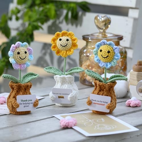 Teacher Appreciation Gifts Thank You for Helping Me Grow! Handmade Positive Sunflower Crochet Gifts for Women Thank You End of Year Graduation Teacher Gifts from Student - Image 3