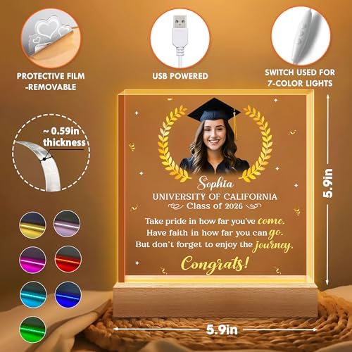 Hyturtle Personalized Graduation Night Light - Custom Name Acrylic LED Light - Inspirational Graduation for Women - Senior 2026 Graduation Gifts Her Him - College Grad Gifts - Graduation Gifts - Image 4