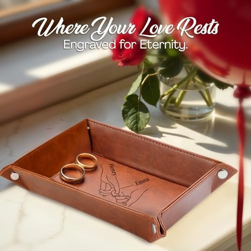 Engraved Leather Tray with Custom Name, Personalized Anniversary Idea for Him and Her, Jewelry Organizer Tray for Dresser, Desk, Nightstand, Office Keepsake Box for Men, Husband - Image 2