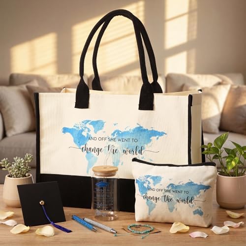Vesici 8 Pcs Graduation Gifts Set for Women Her 2026 with Tote Bag Makeup Bag Bracelet Box Glass Cup Pens Class of 2026 Congratulations Graduate Gift Basket for College Senior Nurse(Blue) - Image 6