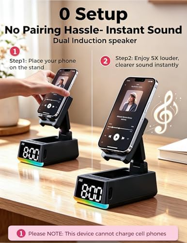 Bluetooth Speaker Birthday Gift for Men:Induction Cell Phone Stand Black - Image 4