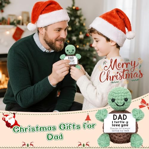 4THFARMES Mini Funny Turtle Dad Gifts from Daughter Son Wife, Birthday Gift for Dad Father Daddy Presents, I Love You Small Cute Stuff Things, Handmade Emotional Positive Crochet Turtle - Image 6
