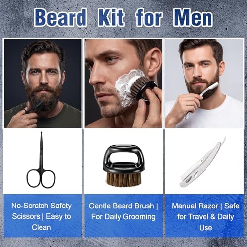 9 Pcs Birthday Gifts for Men Beard Care Set for Him Father's Gifts Basket Kit Get Well Soon Gift Basket with Hooded Robe, Long Towel, Socks for Dad Grandpa Husband Boyfriend(Navy) - Image 5