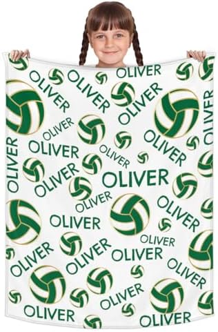 Personalized Baby Blankets for Girls Boys, Custom Baby Blanket with Name Swaddle Toddler Fleece Blanket Personalized Gift Green White Volleyball Text - Image 2