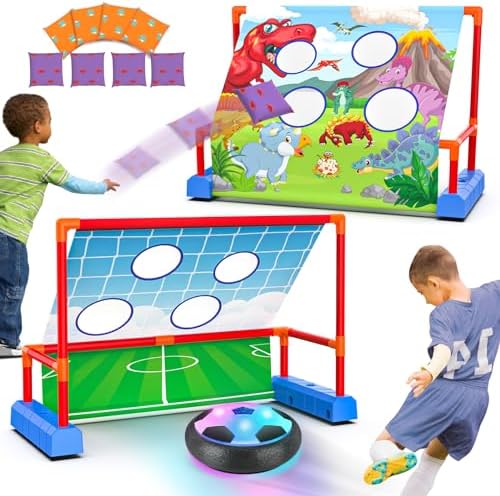 Ocditikl 2-in-1 Moving Kick Toss Games for Kids Ages 4-12, Light Up Hover Soccer Ball with Animal Bean Bag Toss, Indoor Outdoor Birthday Toys for 4 5 6 7 8 9 10 11 12 Year Old Boys Girls by Ocditikl