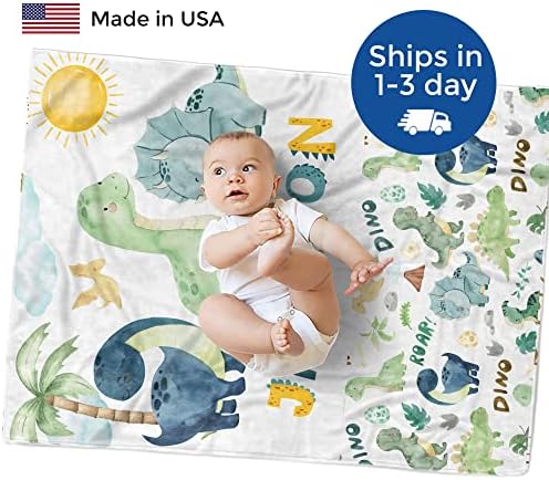 MDPrints Custom Baby Blankets for Boys, Customized Baby Boy Gifts with Name, Personalized Baby Blankets, Soft Plush Fleece (Dinosaur 235) - Image 2