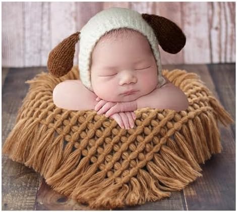 Newborn Photography Layer Props Baby Photoshoots Blanket Photo Posing Rug Basket Filler Stuffer Macrame (Light Coffee) - Image 3