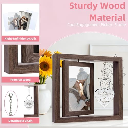 Engagement Gifts for Couples - Let The Adventure Begin Engagement Picture Frame, Cool Wedding Engagement Gift for Newly Engaged Couples Women 2026, 4x6 Rotating Floating Engaged Frame - Image 5