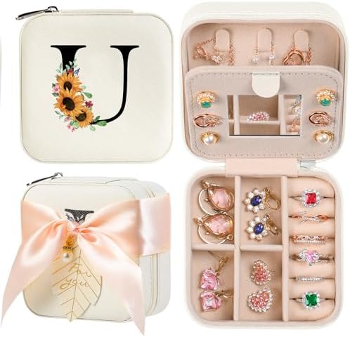 AYGXU Travel Jewelry Box for Women and Girls - Small Case With Initial A-Z - Teacher Gifts by AYGXU
