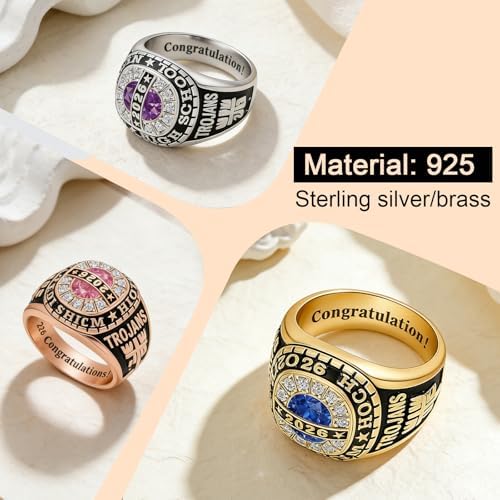 925 Sterling Silver 2026 Class Rings for women Men, Custom College High School Graduation Rings for Men 2026, Graduation Gifts for Her Him - Image 2