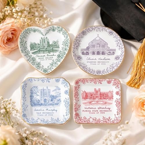 LOVELYPOD Custom Toile University Campus Trinket Tray, Personalized College Grad Gift for Daughter, Masters Degree Gift for Her, Class of 2026 Graduation Gifts, High School Graduate Ring Dish - Image 3