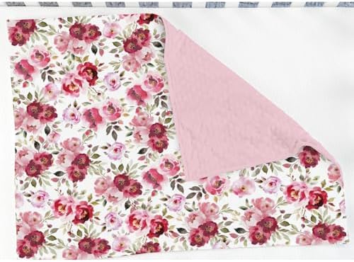 Pink Peonies Roses Baby Blankets for Girl Large Watercolor Blossoms Soft Mink Dotted Backing Double Layer Swaddle Receiving Blanket Spring Floral Bloom Bed Throws for Infant Toddler Nursery 30x40 - Image 3