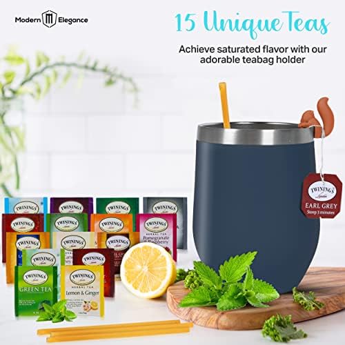 Tea Gifts for Men – Sampler Set with 15 Unique Blends, Honey Sticks, Insulated Stainless Tumbler & Gift-Ready Box – Birthday & Father's Day for Him, Tea Lovers (Blue/Blue box) - Image 3